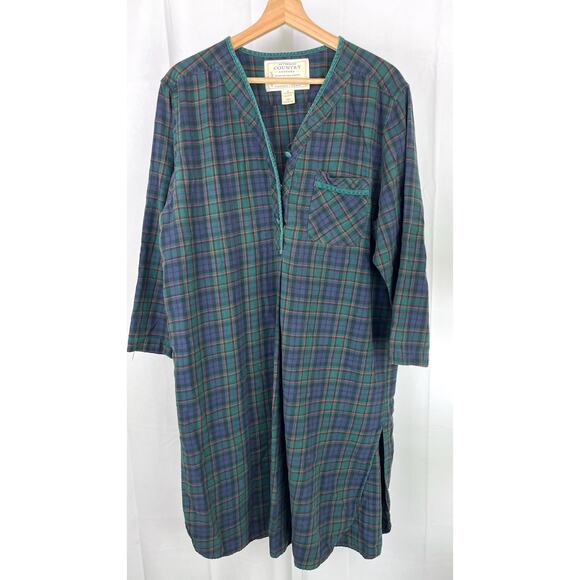 Victoria's Secret Other - VICTORIAS SECRET S Country VTG Plaid Flannel Nightgown Sleepshirt Cotton Green